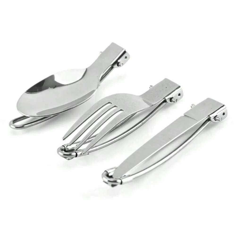 Foldable Stainless Steel Set Spoon / Fork / Knife 3 pcs