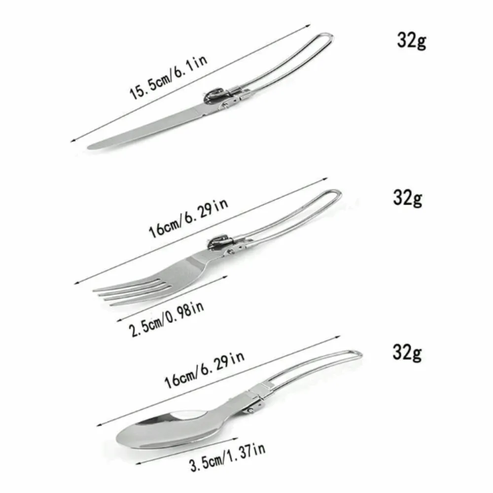 Foldable Stainless Steel Set Spoon / Fork / Knife 3 pcs