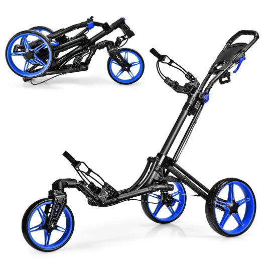 Folding Golf Push Cart with Scoreboard Adjustable Handle Swivel Wheel-Blue