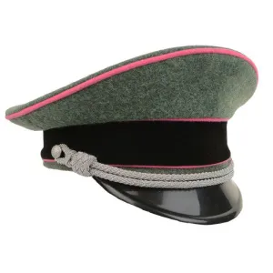 German Officer Visor Cap – Field Grey with Pink Piping, Embroidered Emblem Insignia