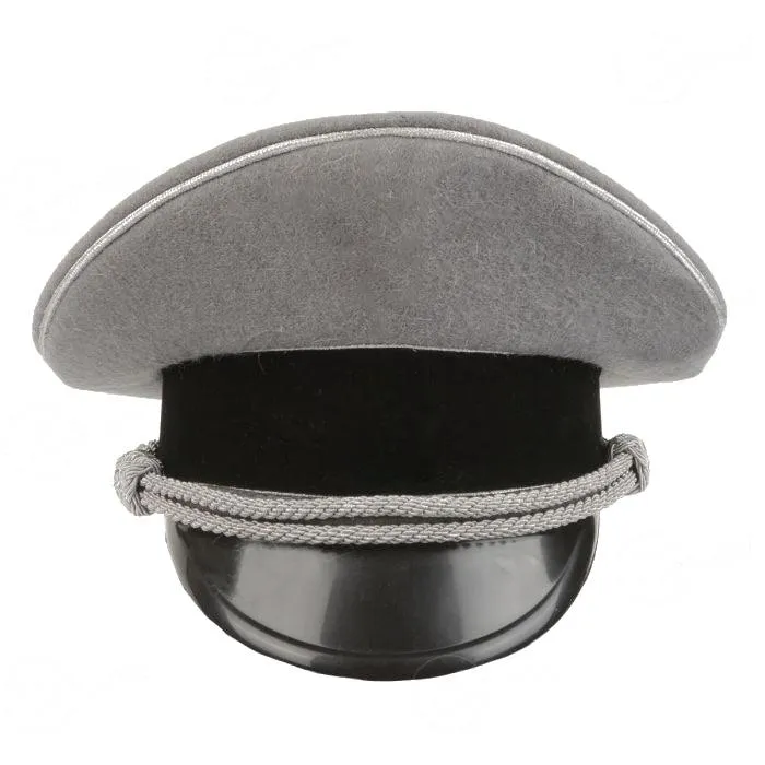 German Officer Visor Cap – Stone Grey with Silver Piping, Silver Eagle & Skull Insignia