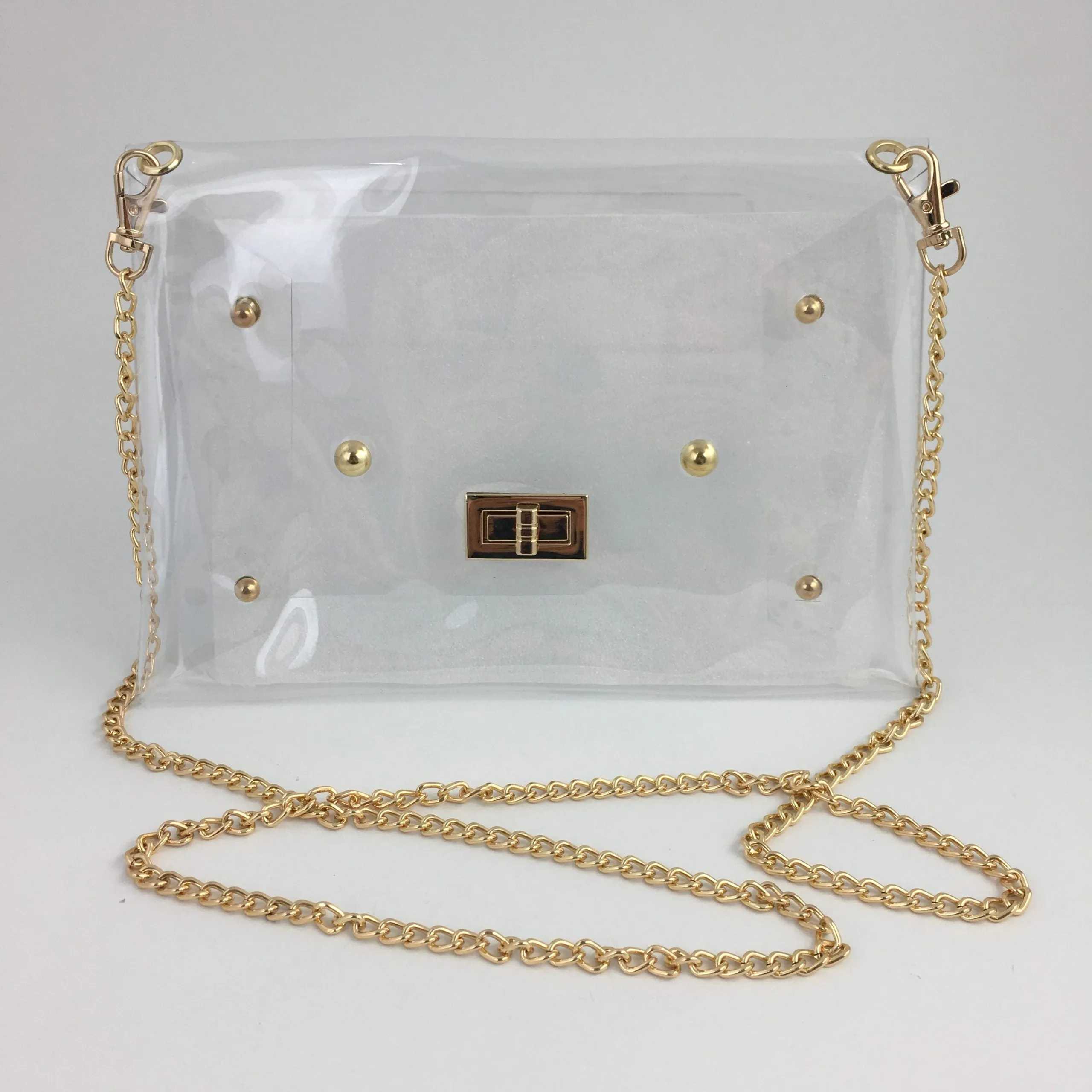 Gold Chain Studded Clear Purse