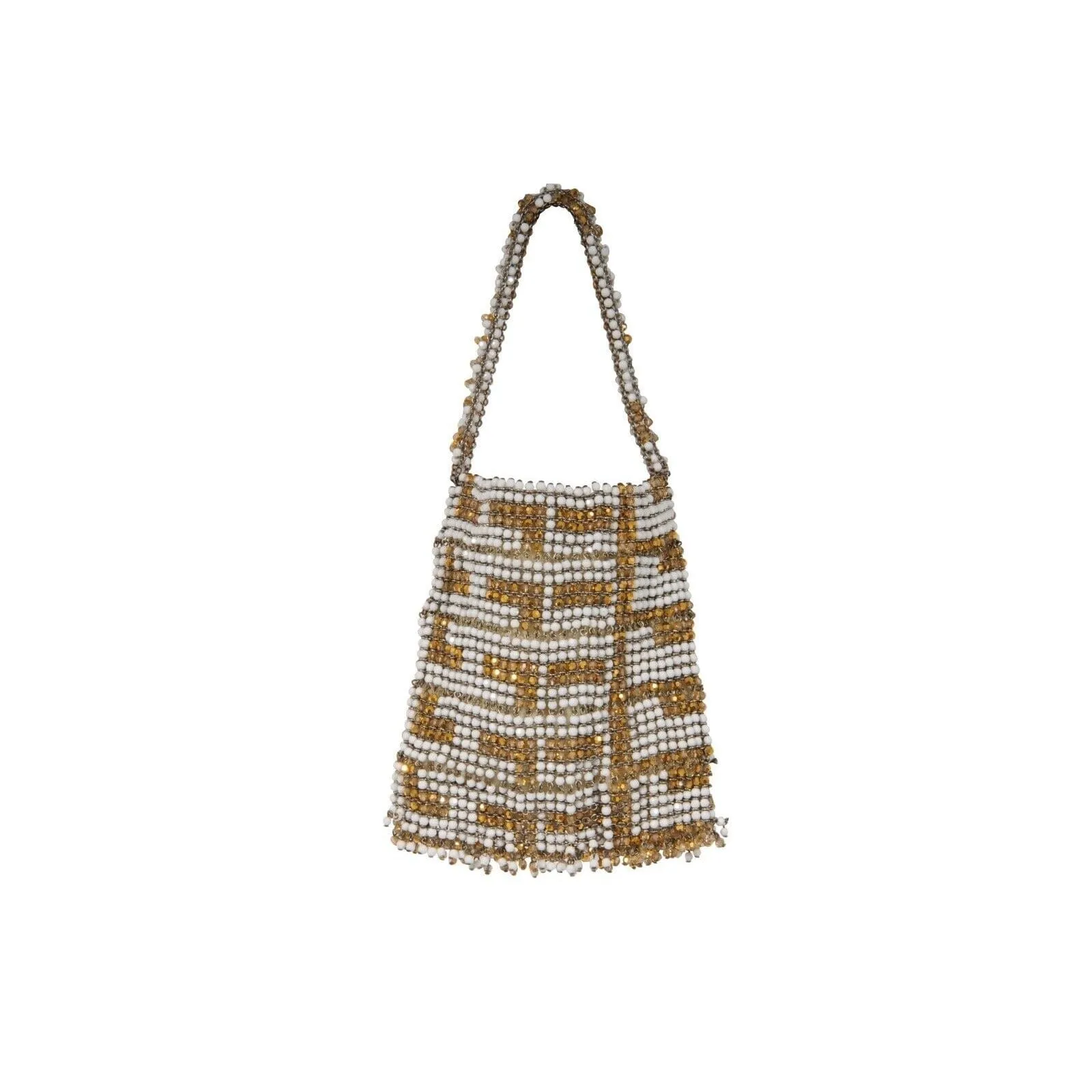 Gold White Crystal Vintage Mini Shoulder Tote Bag