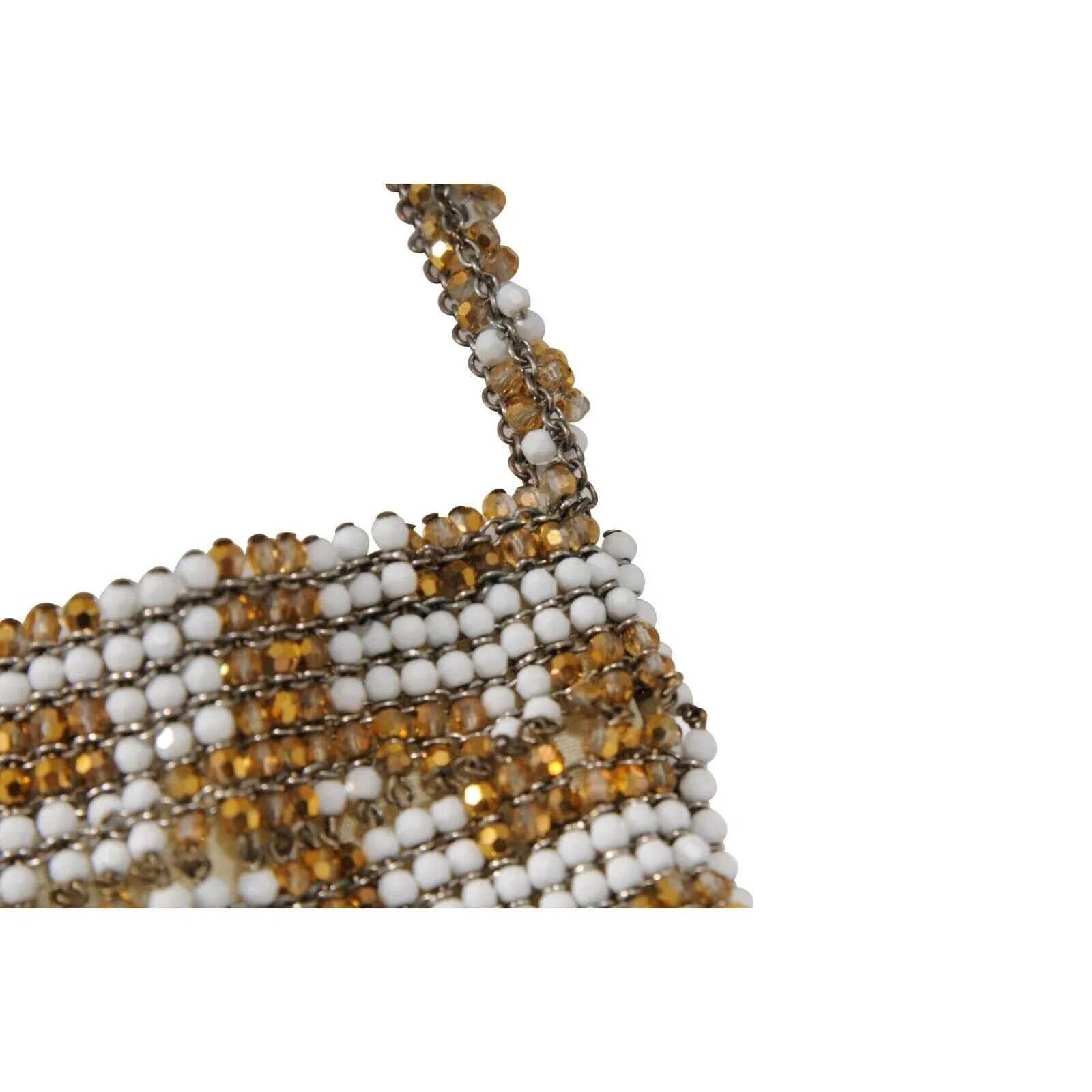 Gold White Crystal Vintage Mini Shoulder Tote Bag