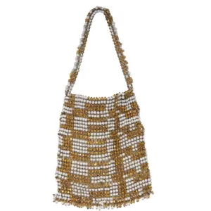 Gold White Crystal Vintage Mini Shoulder Tote Bag