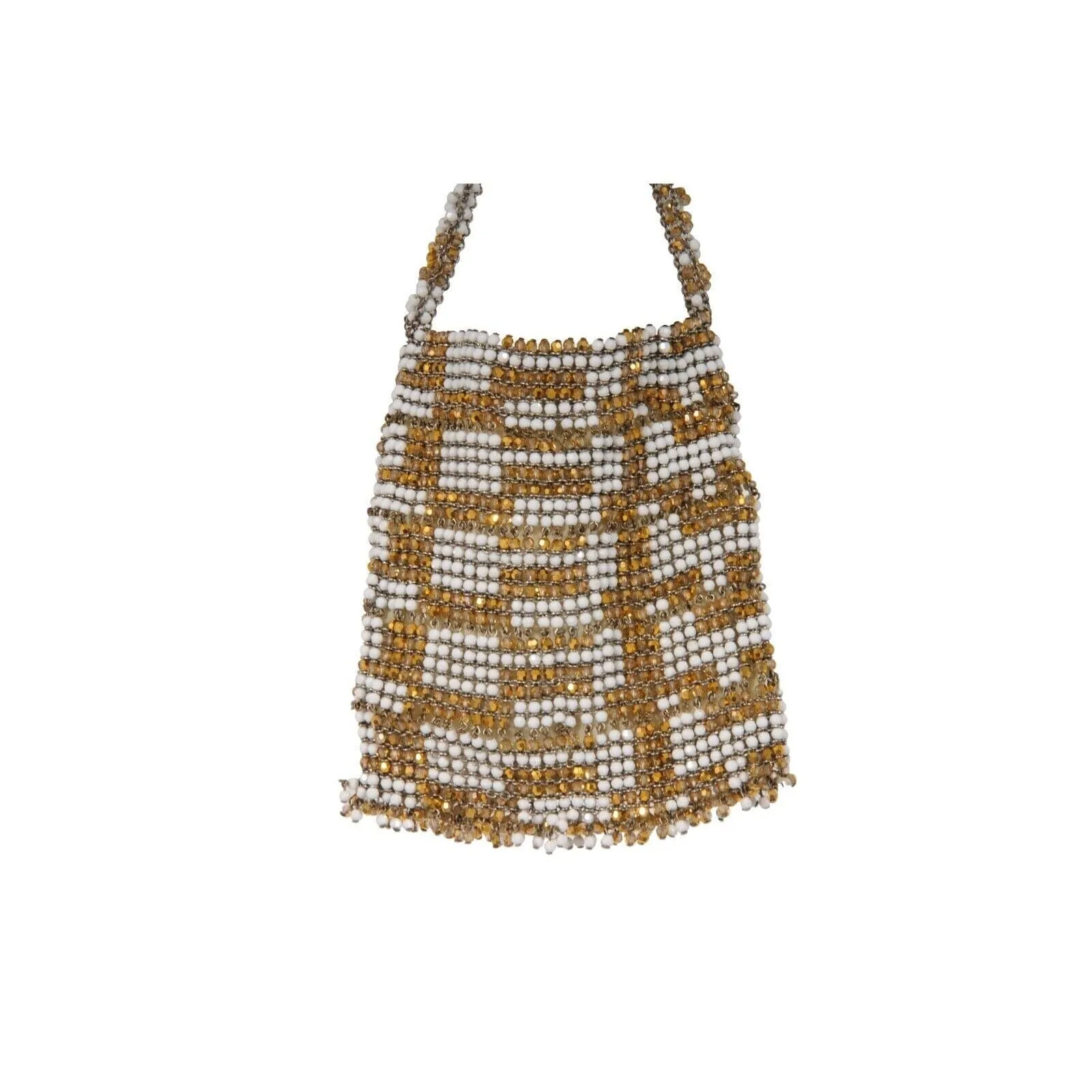 Gold White Crystal Vintage Mini Shoulder Tote Bag