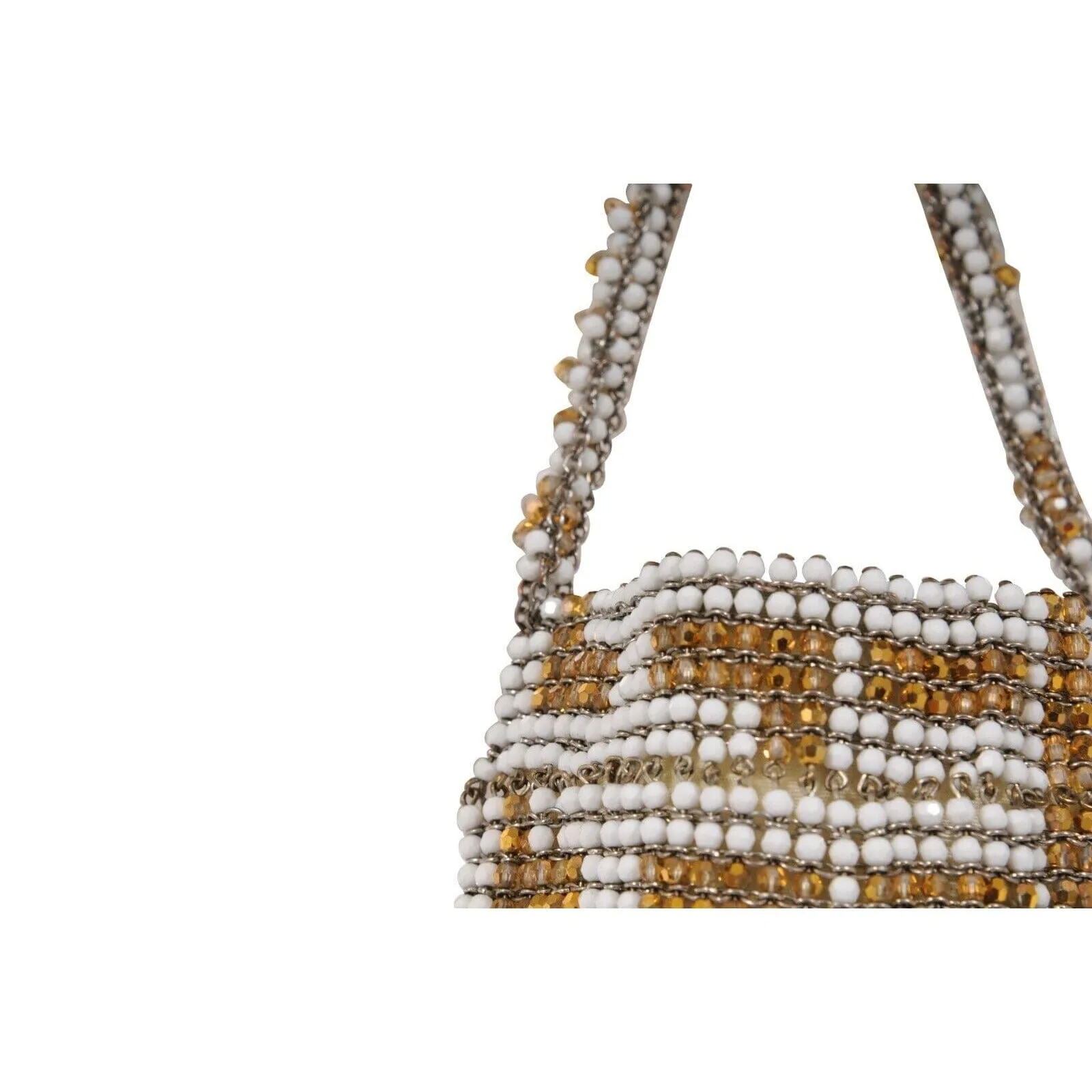 Gold White Crystal Vintage Mini Shoulder Tote Bag