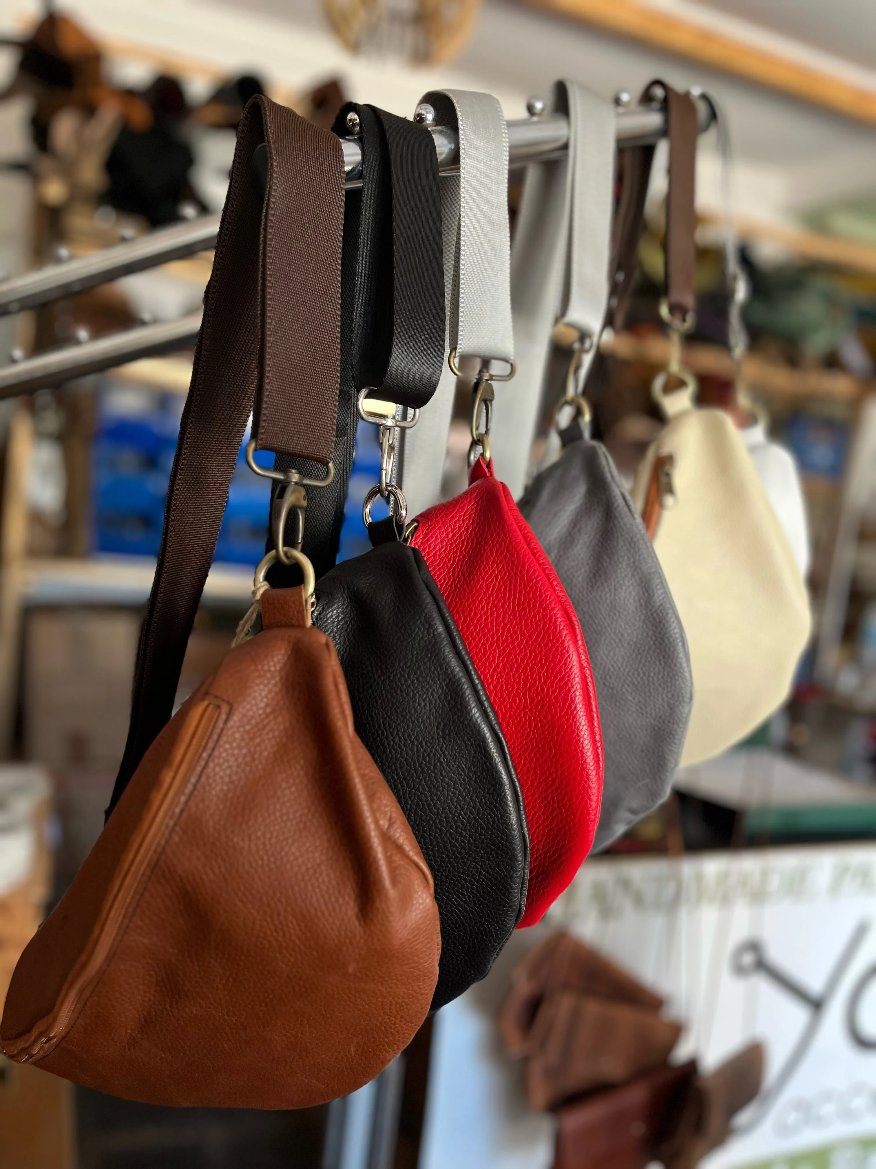 Grey leather waist bag - Unisex leather fanny pack