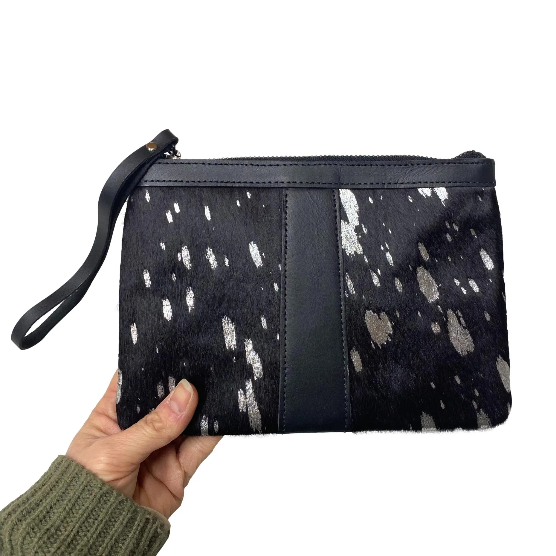 Hair On Hide Wristlet with Zipper Closure - Printed Design Zipper Clutch