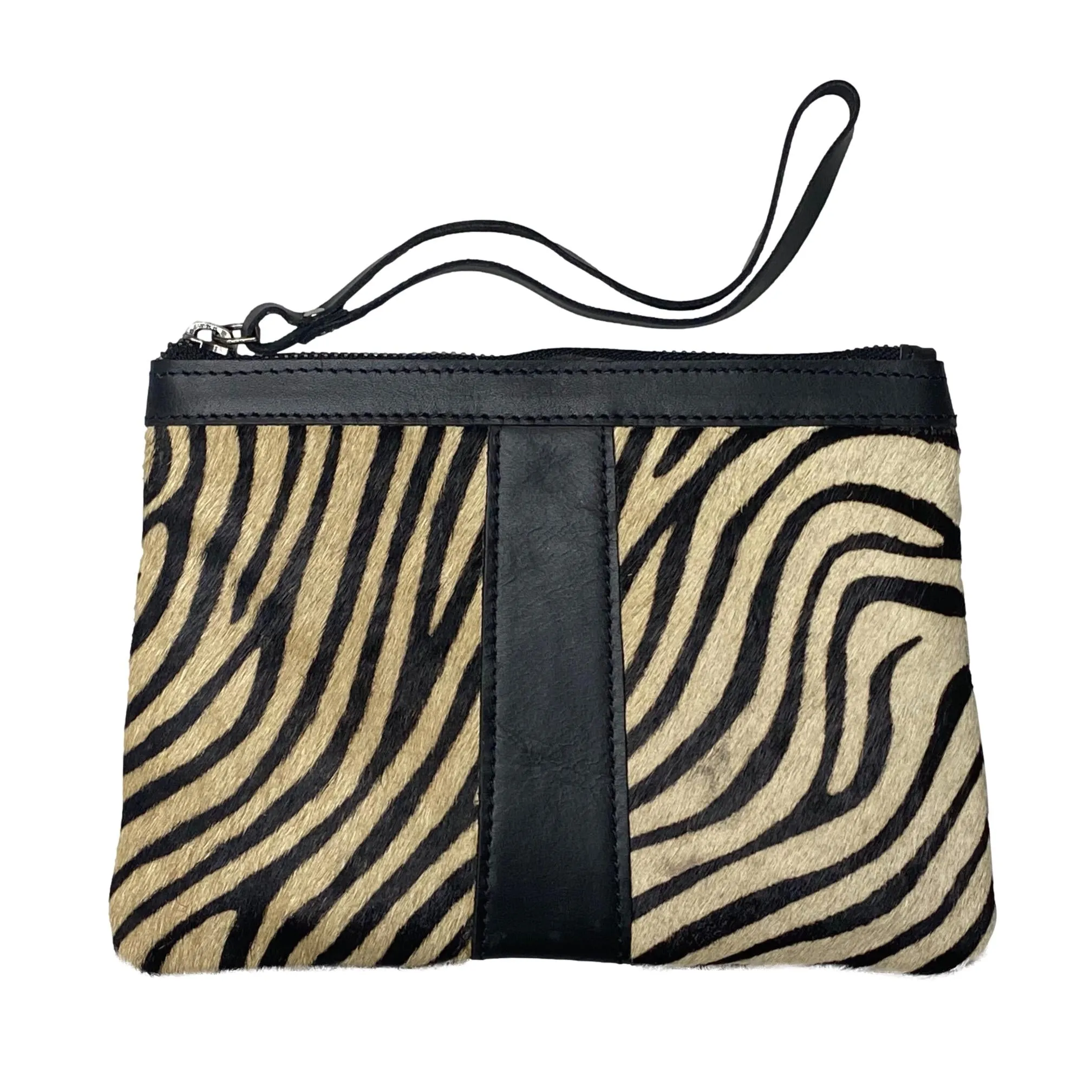 Hair On Hide Wristlet with Zipper Closure - Printed Design Zipper Clutch