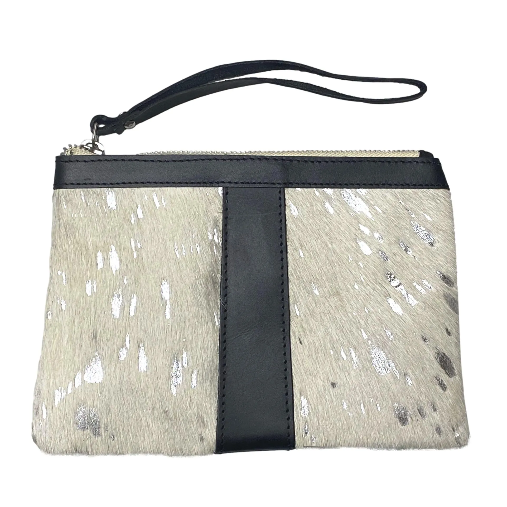 Hair On Hide Wristlet with Zipper Closure - Printed Design Zipper Clutch