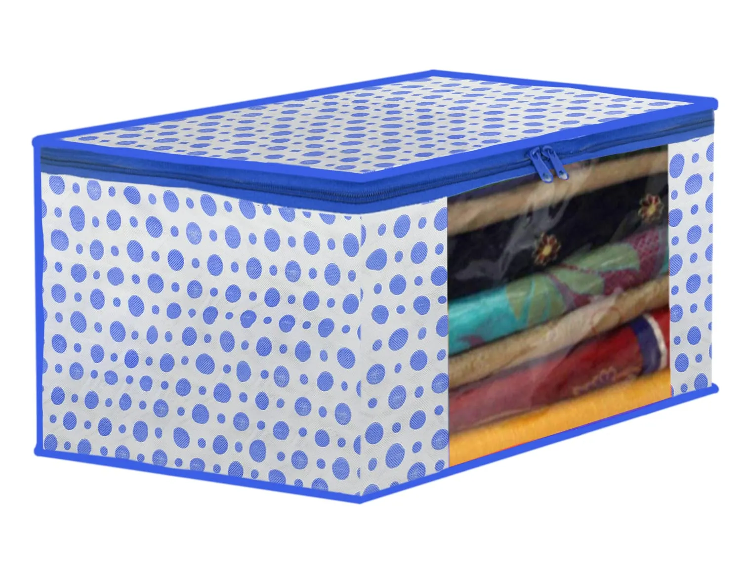 Heart Home Dot Printed Foldable, Lightweight Non-Woven Saree Cover/Organizer With Tranasparent Window- Pack of 8 (Blue & Pink)-46HH0511