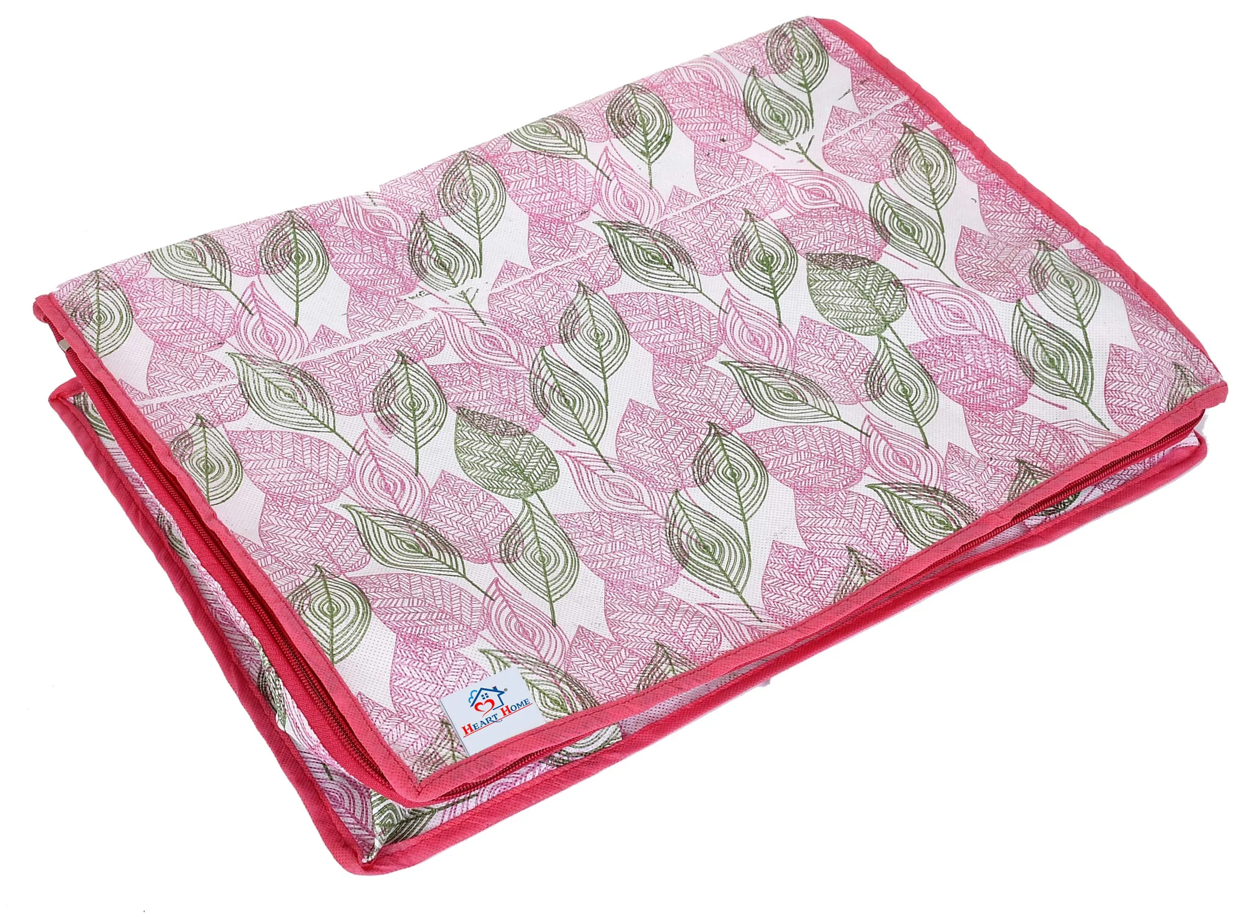 Heart Home Metalic Leafy Print Non Woven 6 Pieces Underbed Storage Bag,Cloth Organiser,Blanket Cover with Transparent Window (Pink)-HHEART16621