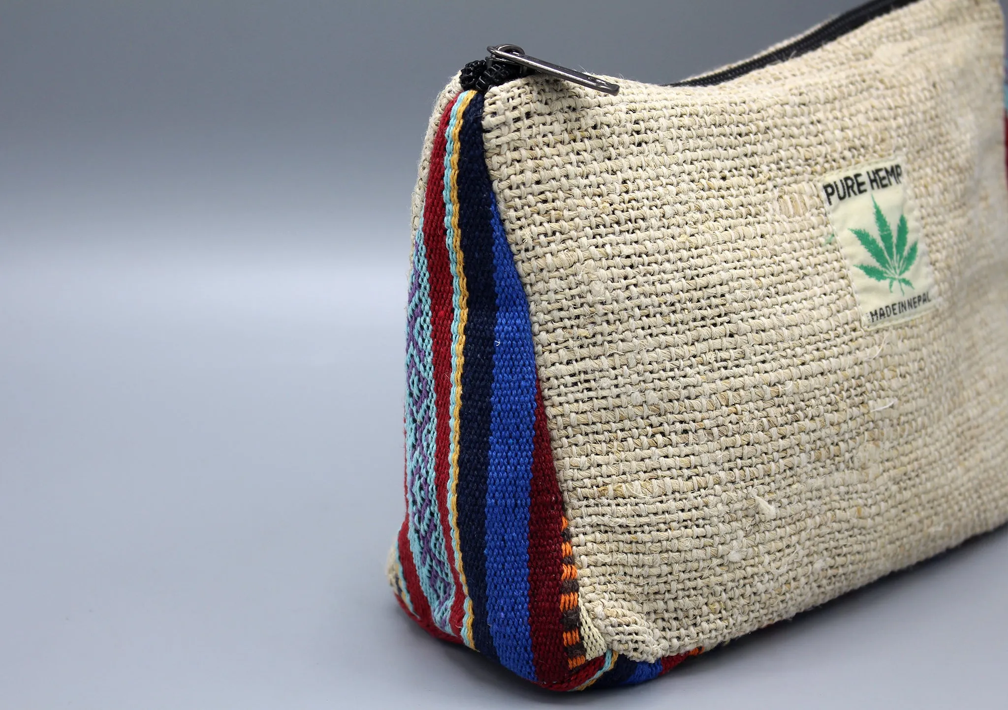 Hemp Zipper Purse with Bhutanese Design Border