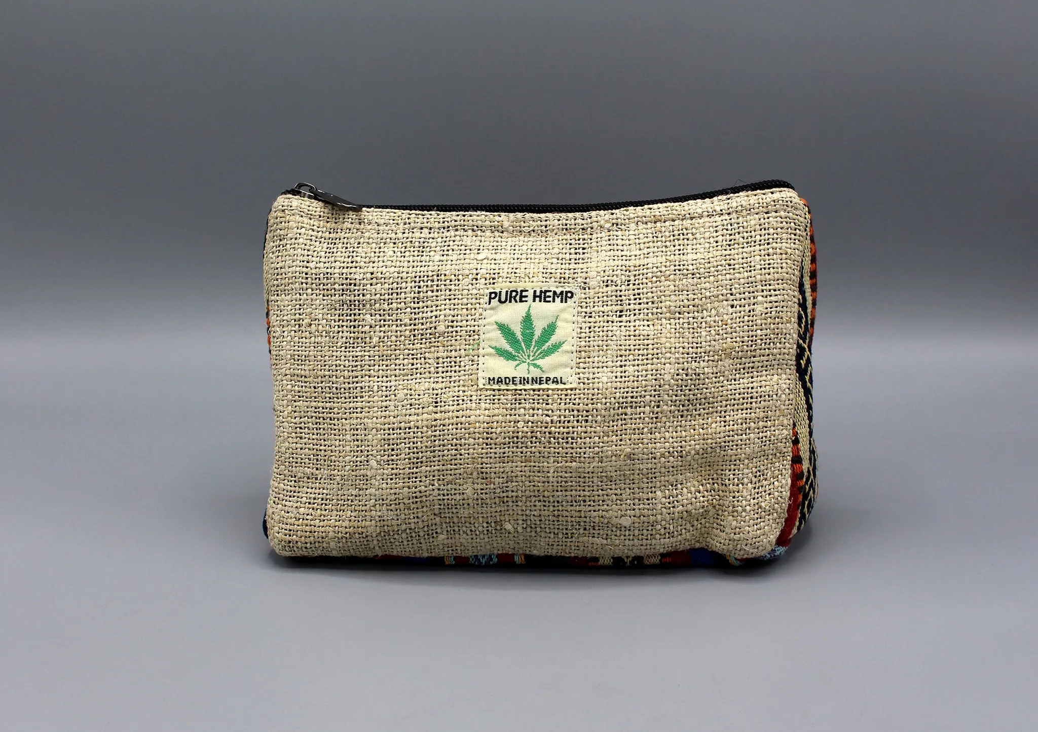 Hemp Zipper Purse with Bhutanese Design Border