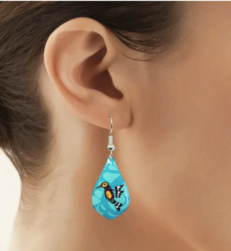 Hummingbird drop Earrings artwork by Native Artist Francis Dick