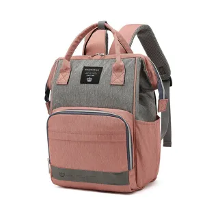 Large Capacity Diaper Bag Backpack - Salmon and Grey