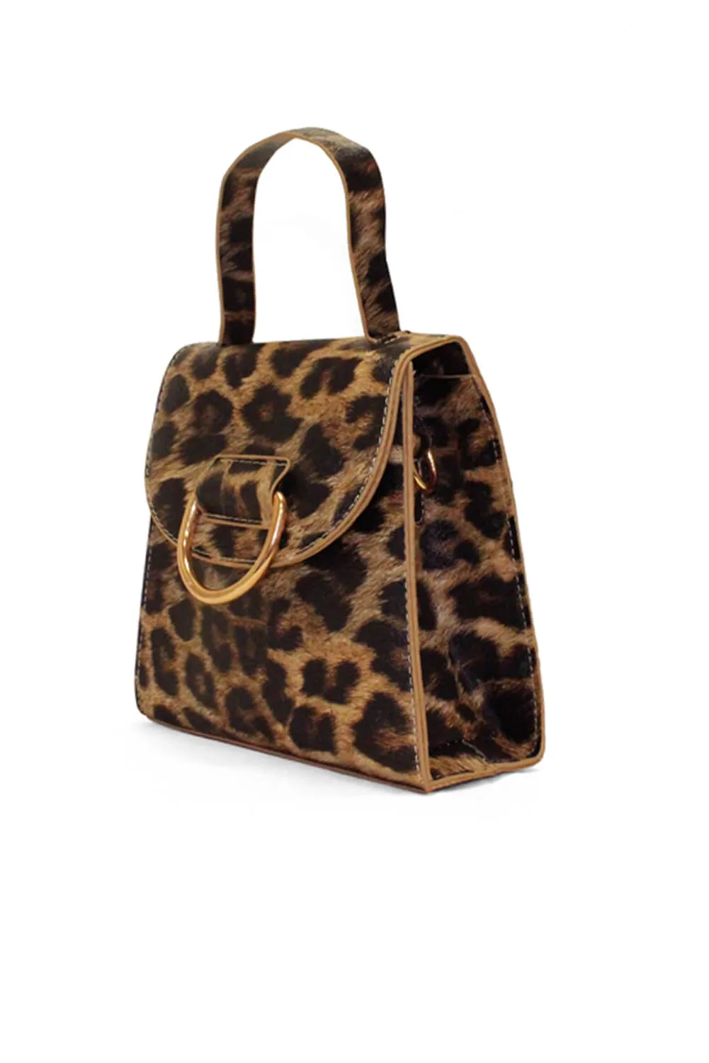 Leopard Mini Patent Bag With Gold Ring