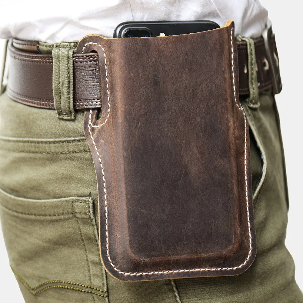 Men Vintage Casual Genuine Leather Fanny Pack 6.3/7.2 inch Phone Bag Waist Pouch Belt Purse