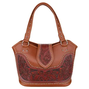 Montana West Concealed Carry Western Tooled Leather Purse - Brown