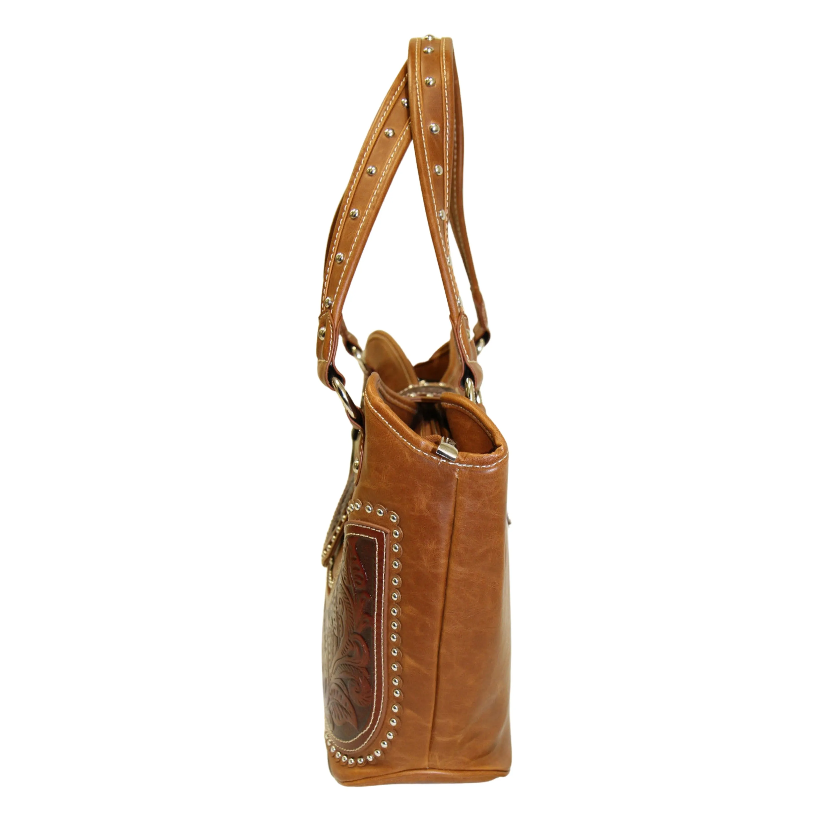 Montana West Concealed Carry Western Tooled Leather Purse - Brown