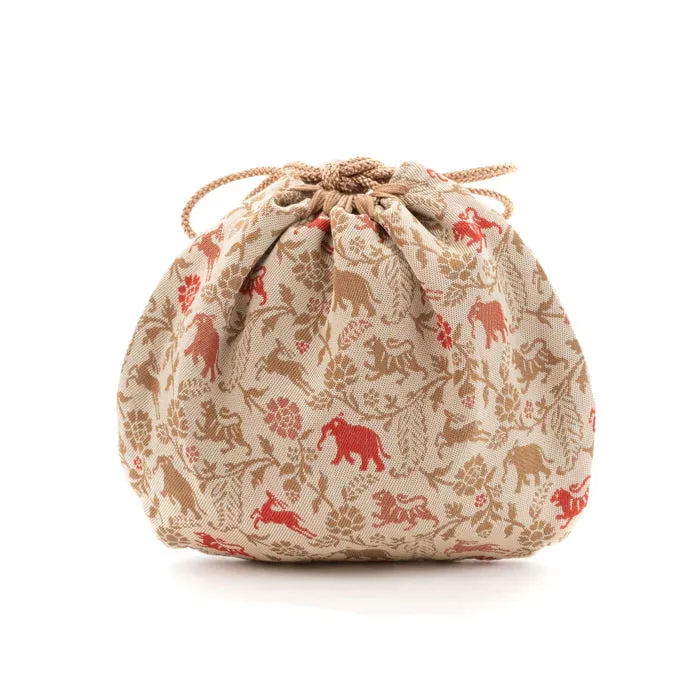 Nishijin-ori Small Drawstring Bag - Tiger / Cream -,  Made in Kyoto, Japan,  Japanese traditional craft purse