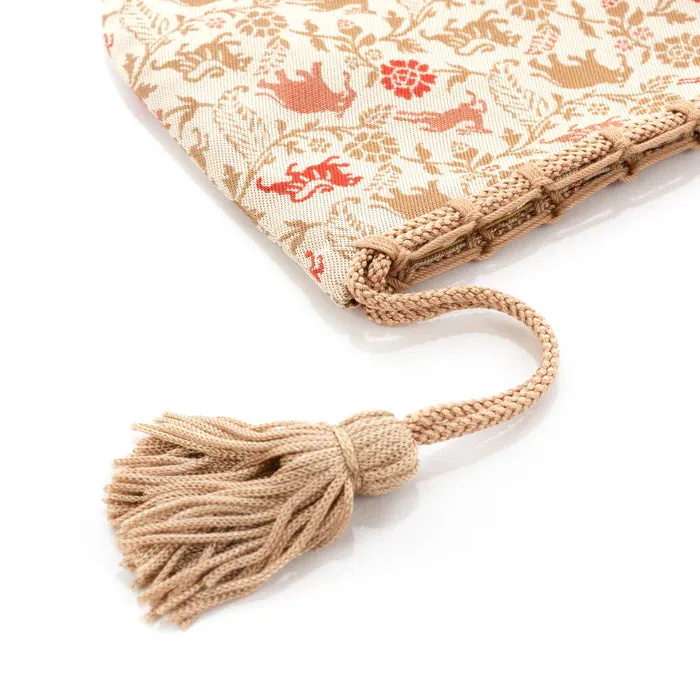 Nishijin-ori Small Drawstring Bag - Tiger / Cream -,  Made in Kyoto, Japan,  Japanese traditional craft purse