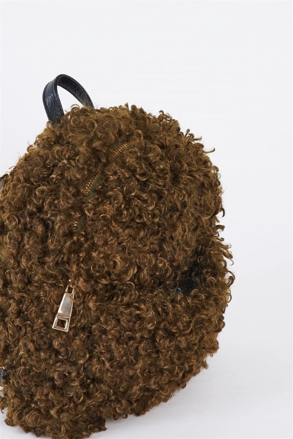 Olive Fuzzy Faux Fur Teddy Bear Mini Backpack