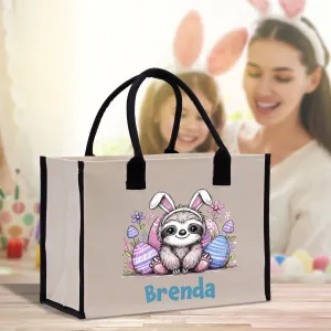 Personalized Easter Cotton Canvas Tote Bag Easter Basket Gift Easter Egg Hunt Custom Easter Gift Bags Easter Bag with Name for Kids