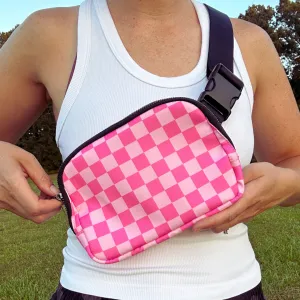 Pink Checkboard Easy Carry Belt Bag