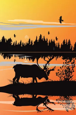 "Caribou Sunset" 8 x 10 poster, by Indigenous Artist, Mark Preston