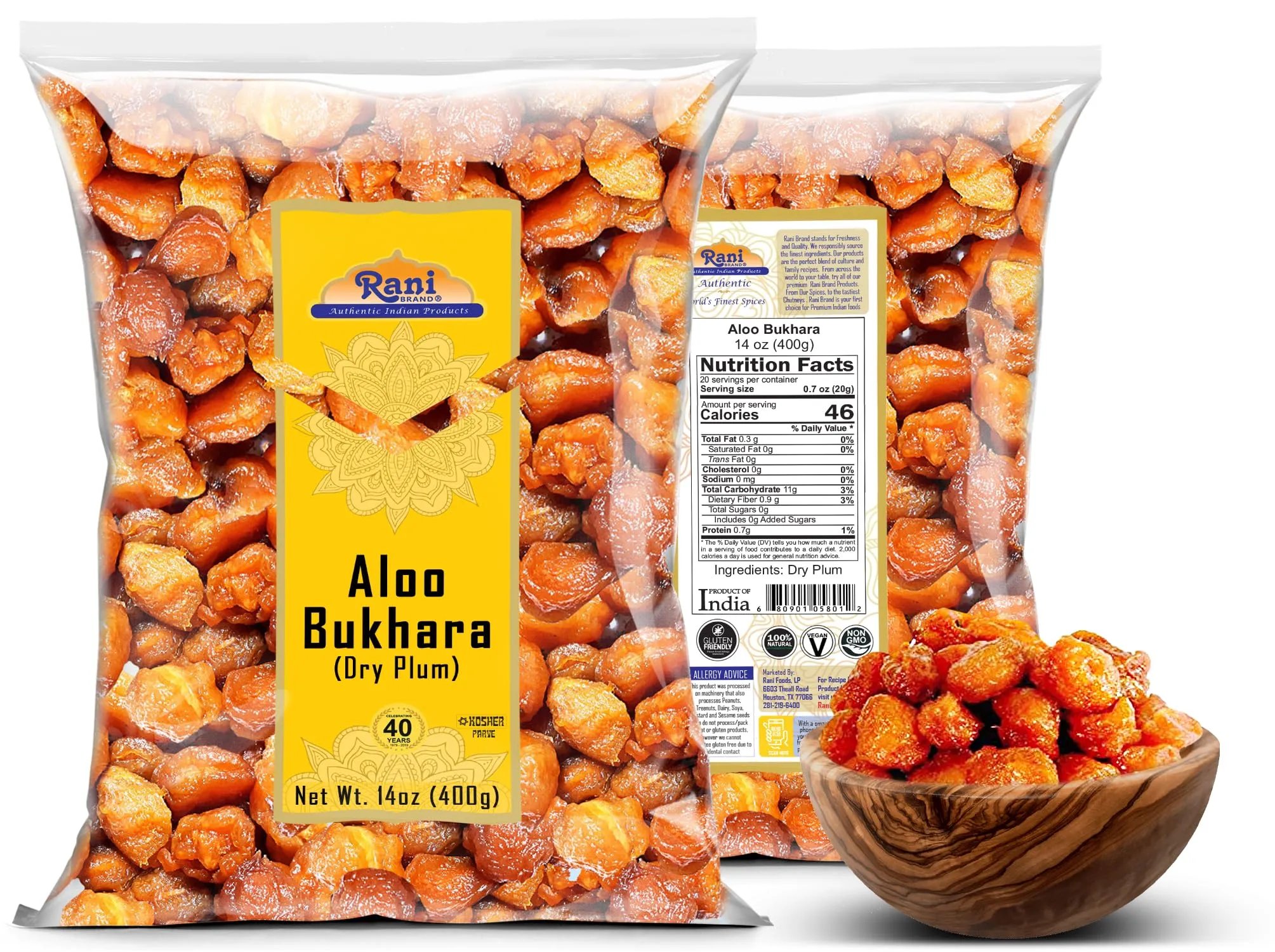 Rani Aloo Bukhara (Dry Plum) 14oz (400g) ~ All Natural | Salt Free | Vegan | Gluten Friendly | NON-GMO | Kosher | Indian Origin