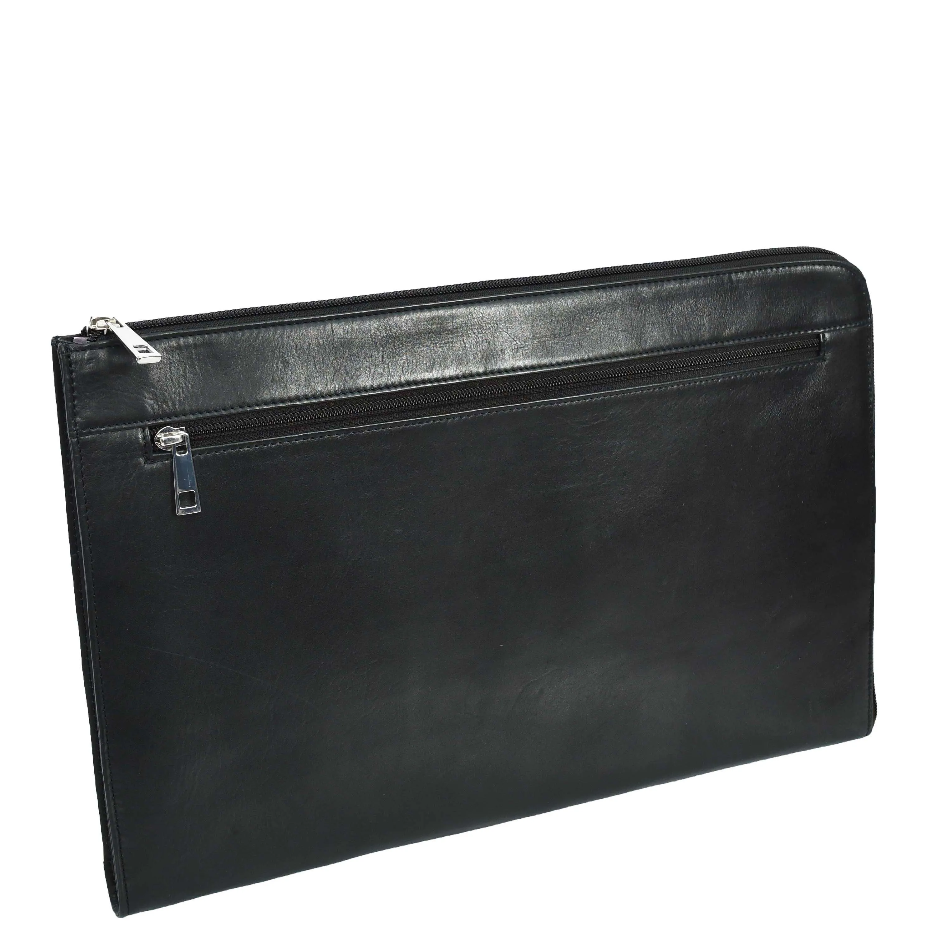 Real Leather Portfolio Case A4 Business Document Organiser Folio Underarm Bag Doc Black