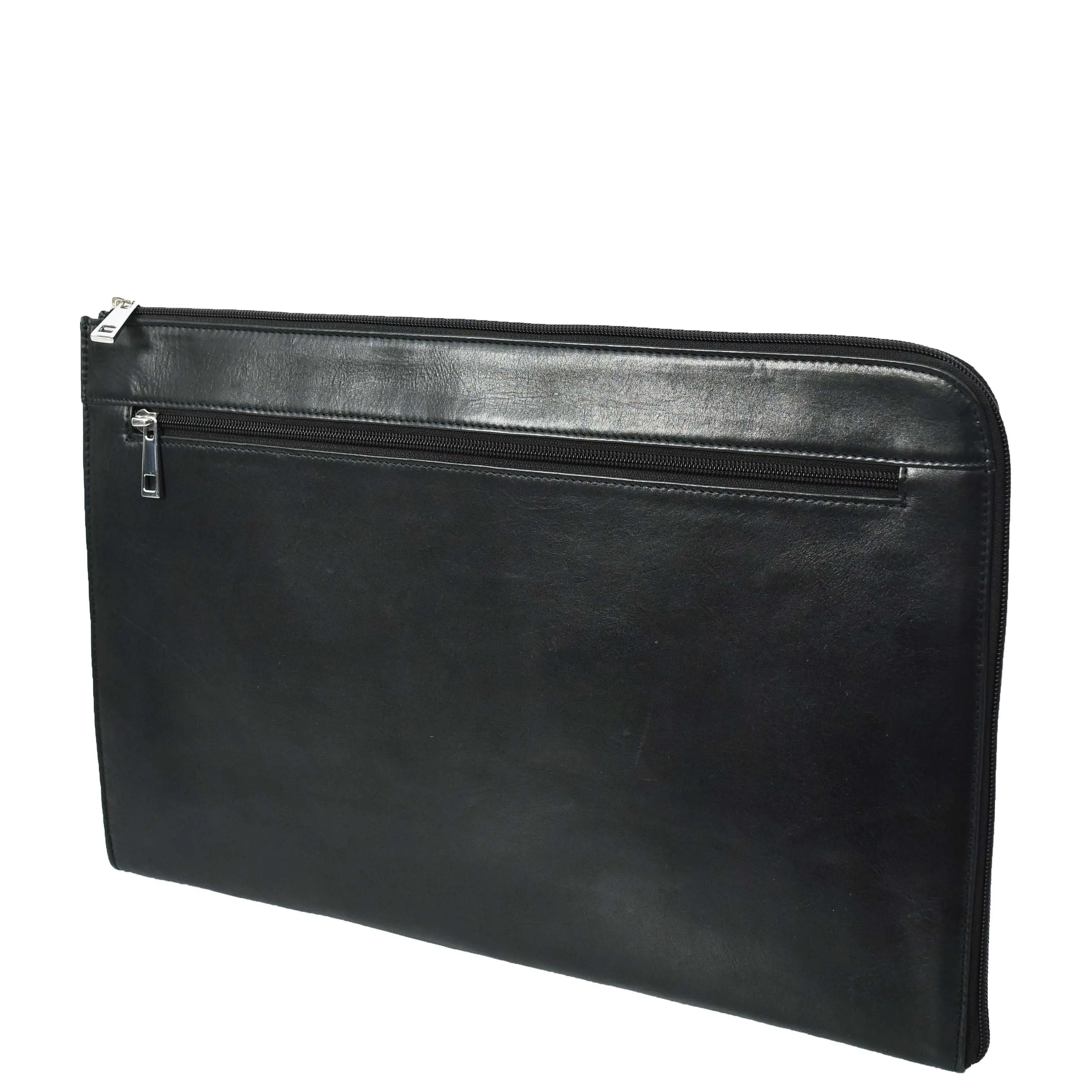 Real Leather Portfolio Case A4 Business Document Organiser Folio Underarm Bag Doc Black