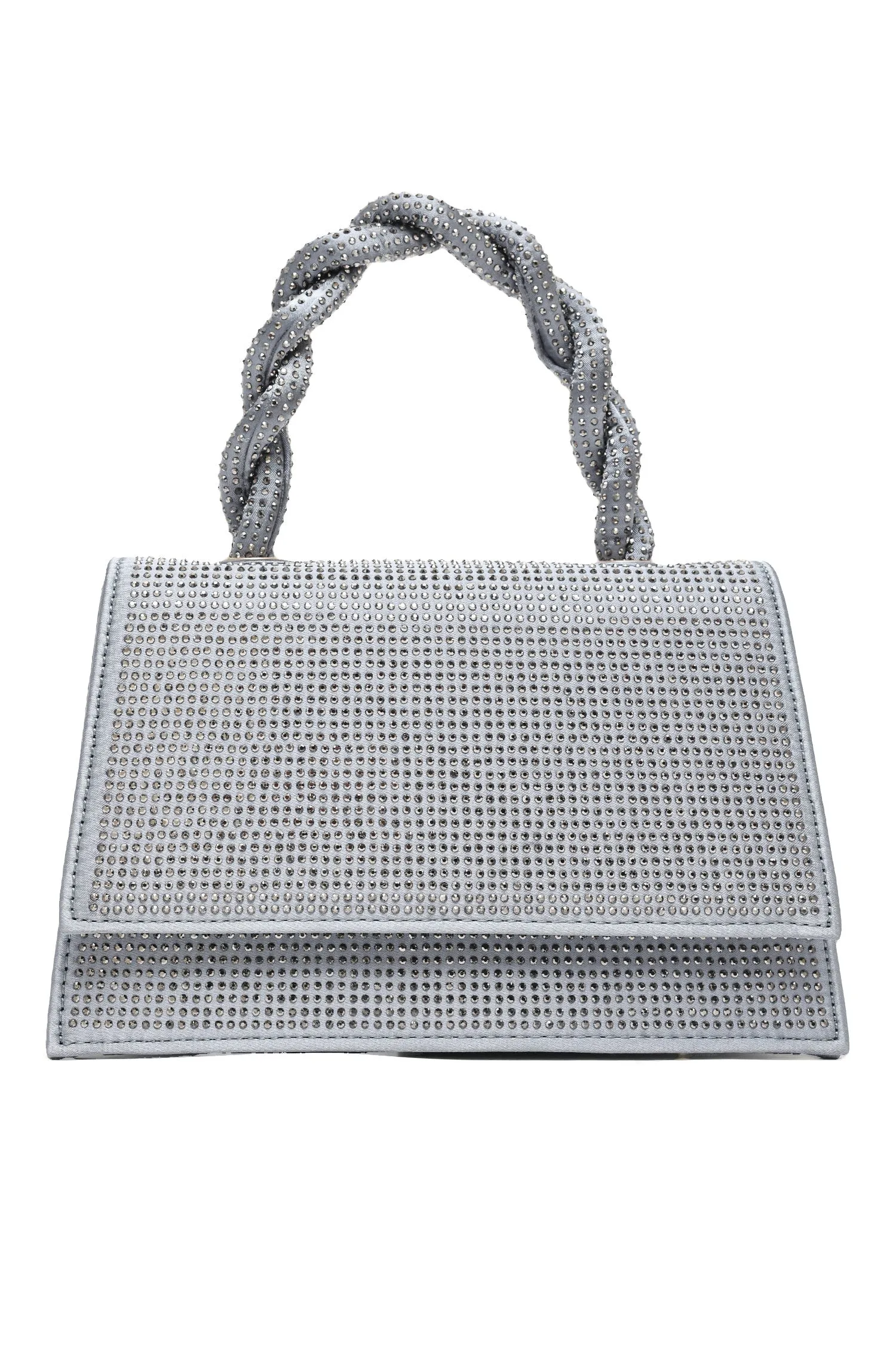 Rhinestone Handle Evening Bag-Grey