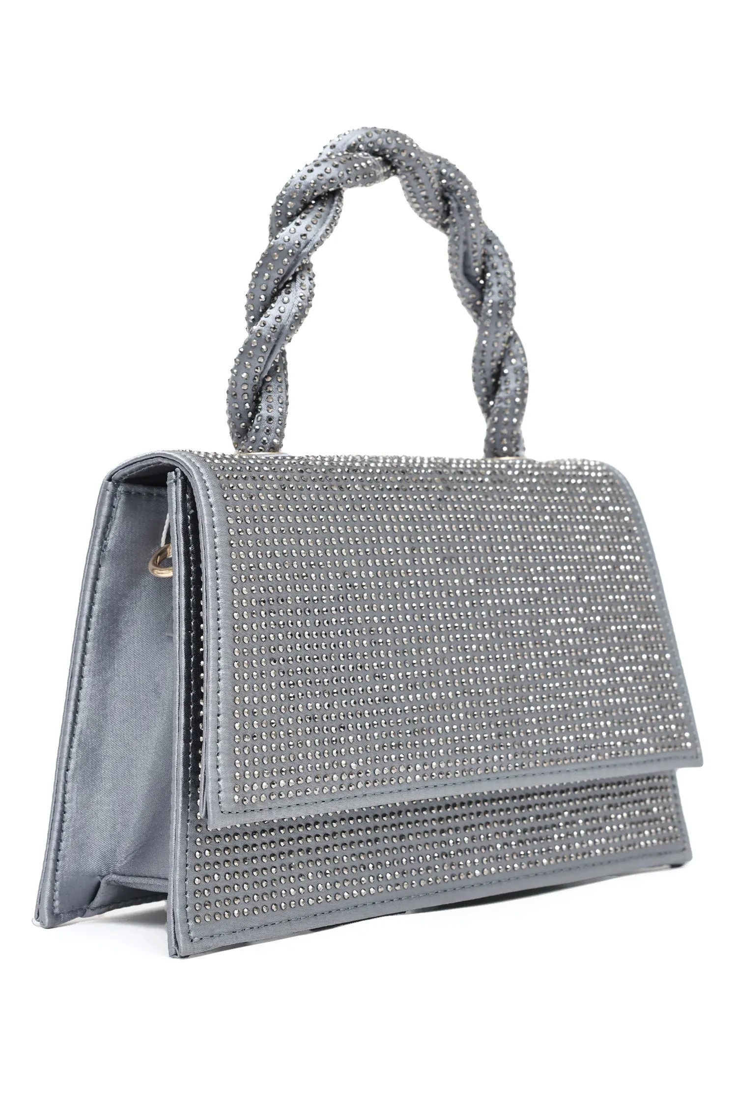 Rhinestone Handle Evening Bag-Grey