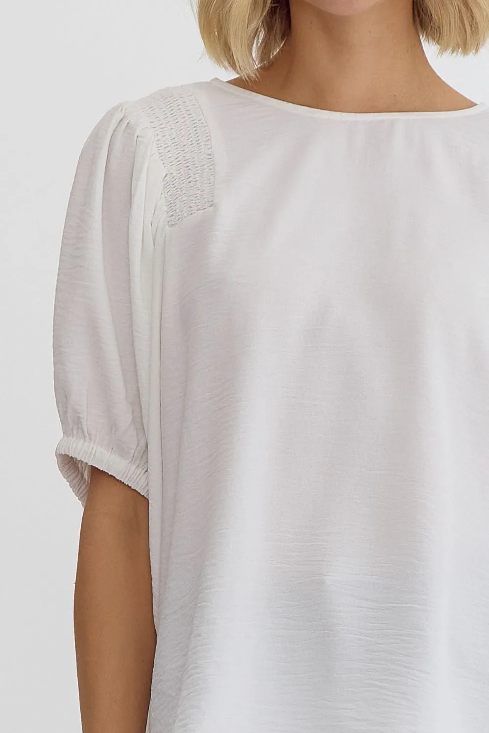 Round Neck Half Sleeve Smocking Detail Shoulder Top