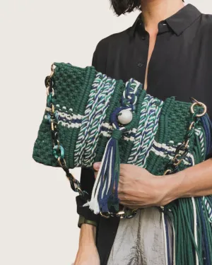 Shania Blue & Green Macrame Clutch & Shoulder Bag