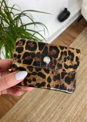 Small Metallic Leather Coin Purse - Bronze Leopard