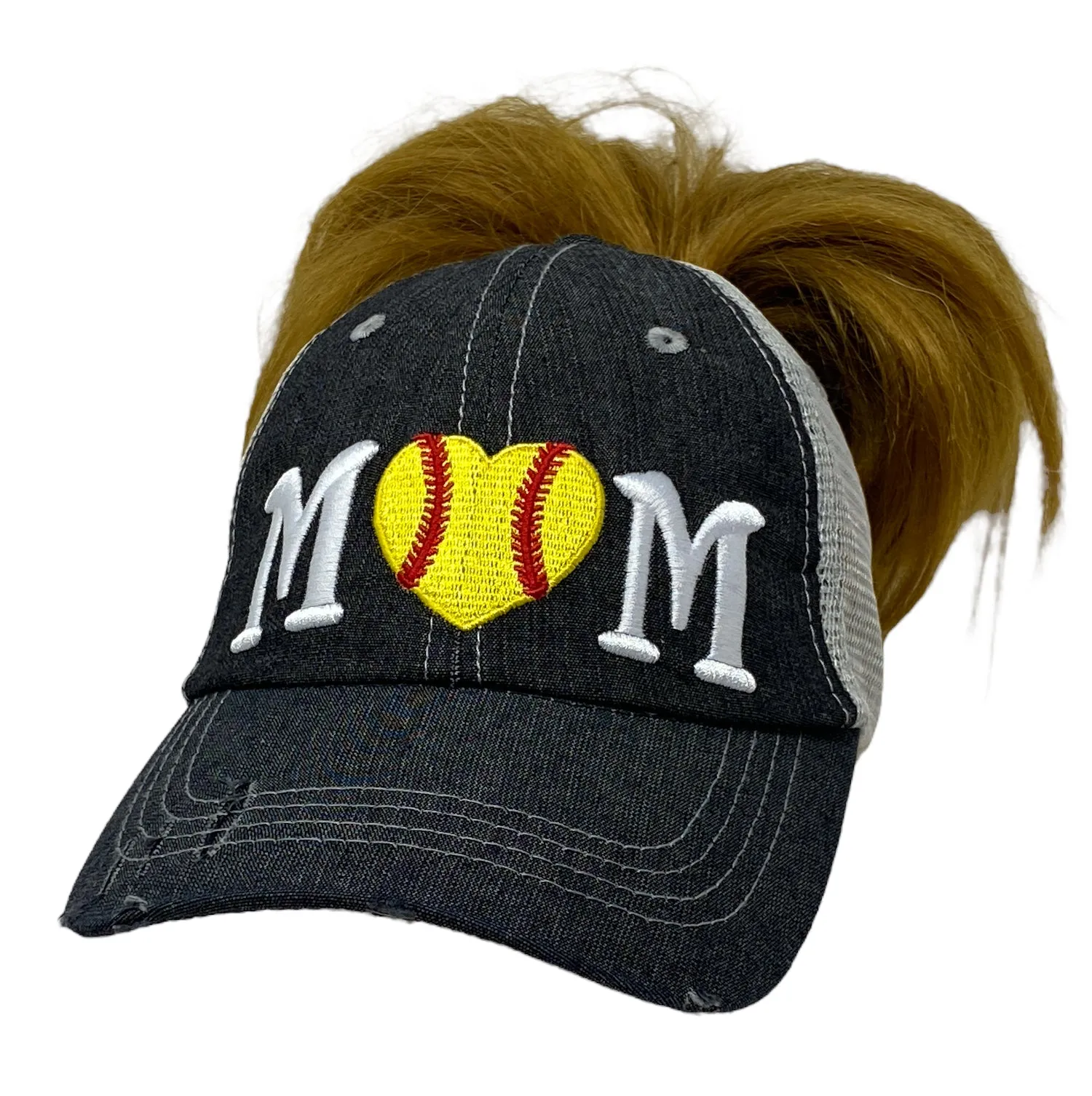 Softball MOM Hat MESSY BUN HIGH PONYTAIL Softball LOVE Softball MOM Softball Grandma Mimi Gigi Nana Aunt Sister Mesh Embroidered MESH Hat Trucker Hat Cap-241