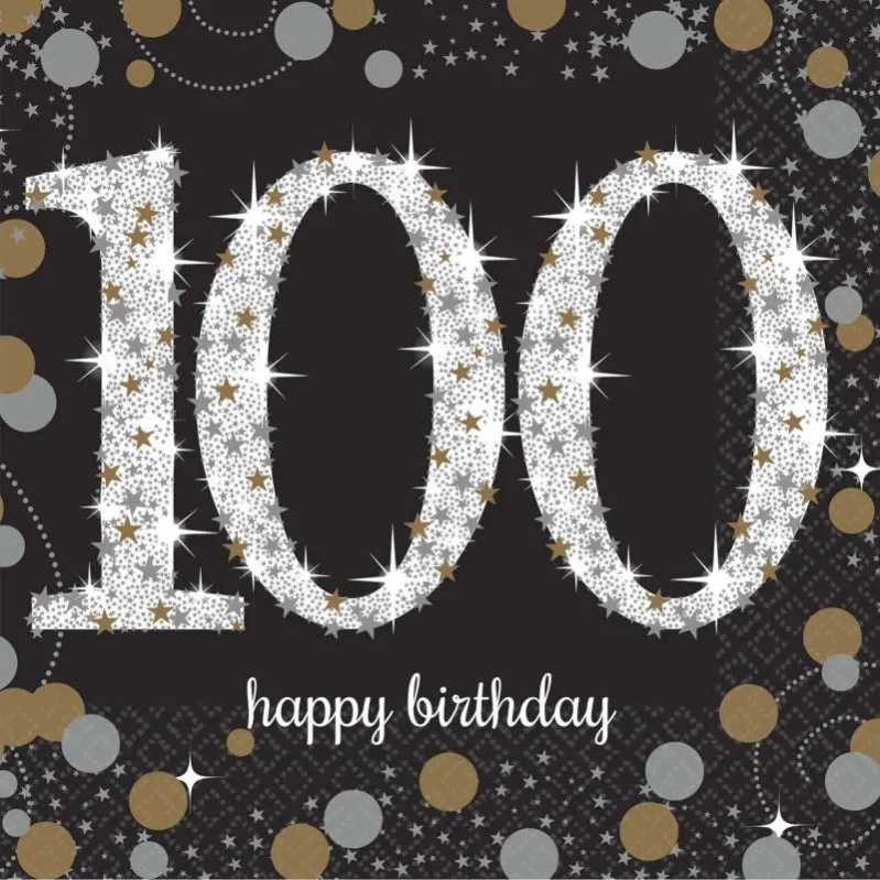 Sparkling Celebration 100th Happy Birthday Beverage Napkins 25cm 16pk