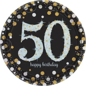 Sparkling Celebration 50th Birthday Paper Dessert Plates, 7'' | 8ct