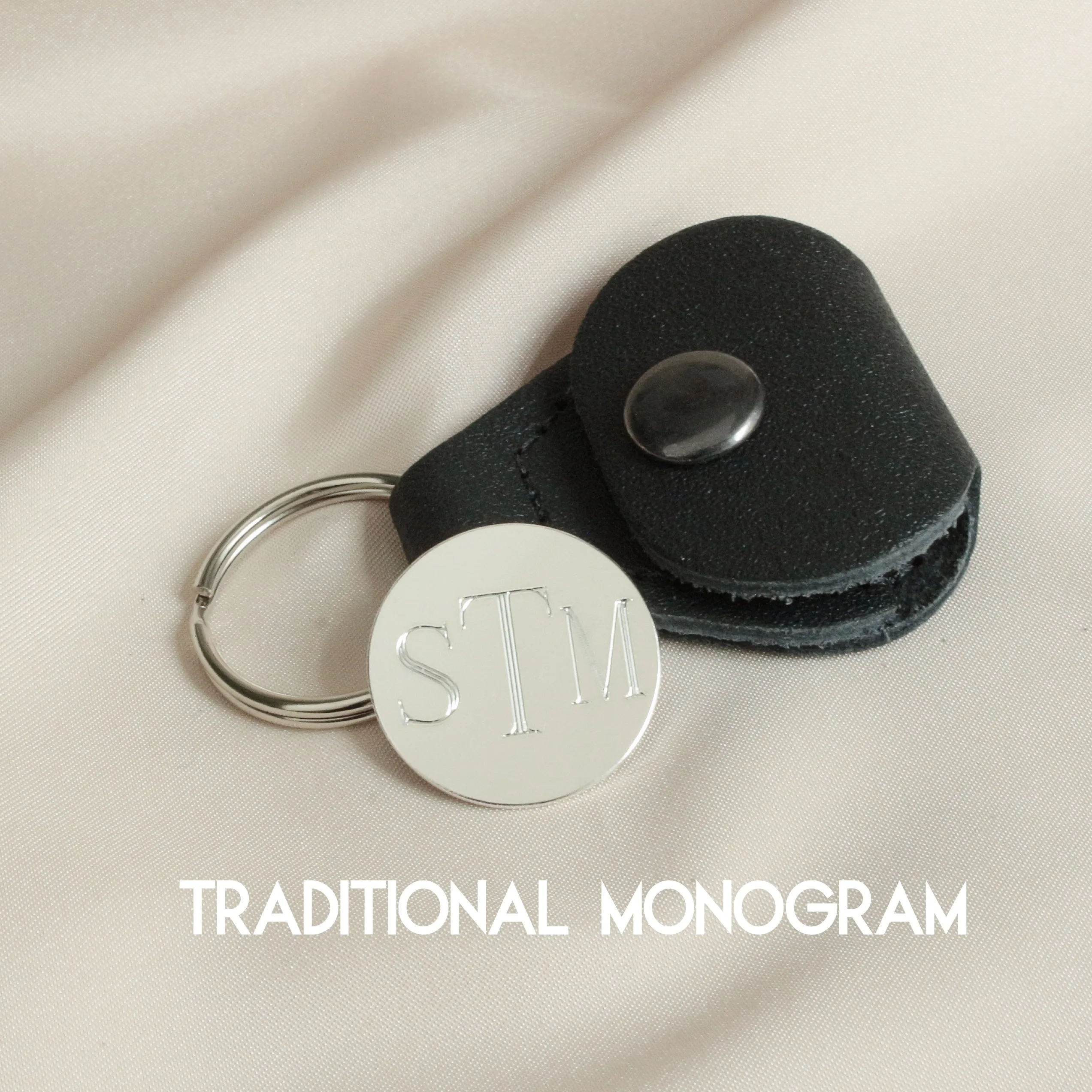 Sterling Silver Monogram Golf Ball Marker & Leather Case Keychain