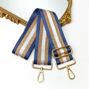 Striped Adjustable Purse Strap in Navy Blue