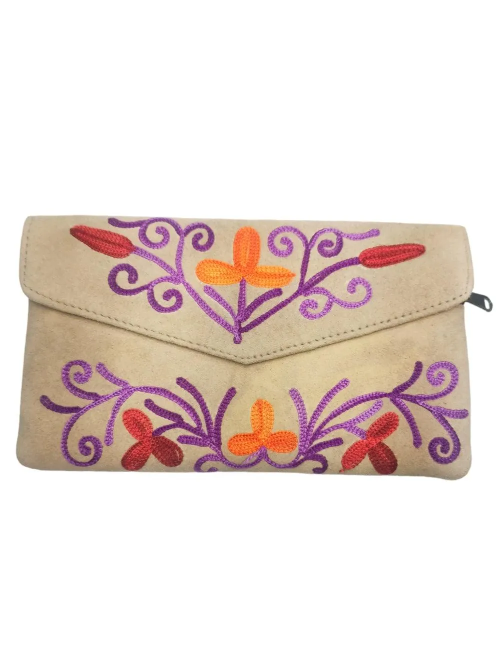 Suede Leather Flap Purse | Kashmiri Flap Purse | 8" Zip Purse