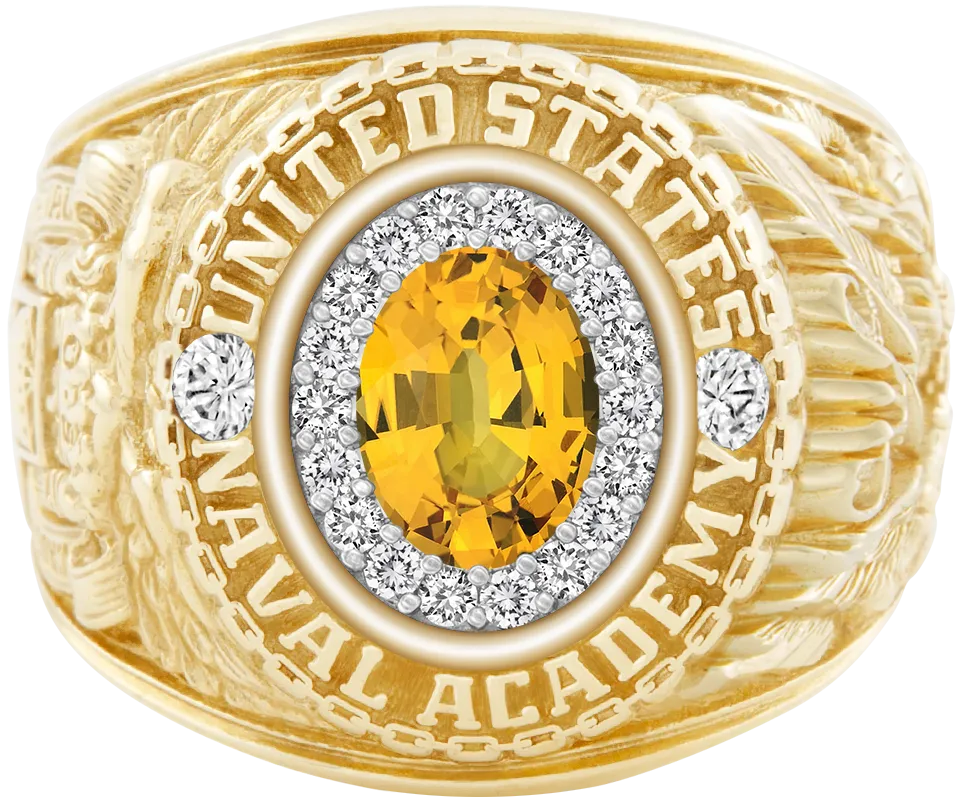 USNA Class Ring Mod™ with Yellow Sapphire Centerpiece and Diamond Dividers