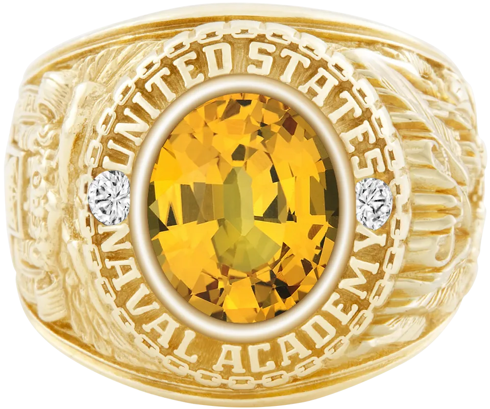 USNA Class Ring Mod™ with Yellow Sapphire Centerpiece and Diamond Dividers