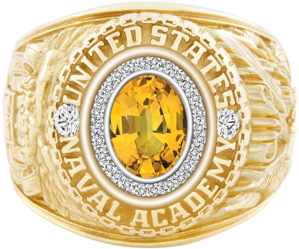 USNA Class Ring Mod™ with Yellow Sapphire Centerpiece and Diamond Dividers