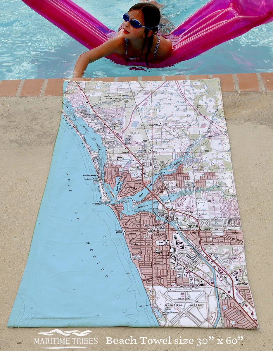 Venice, FL Topo Map Quick Dry Towel