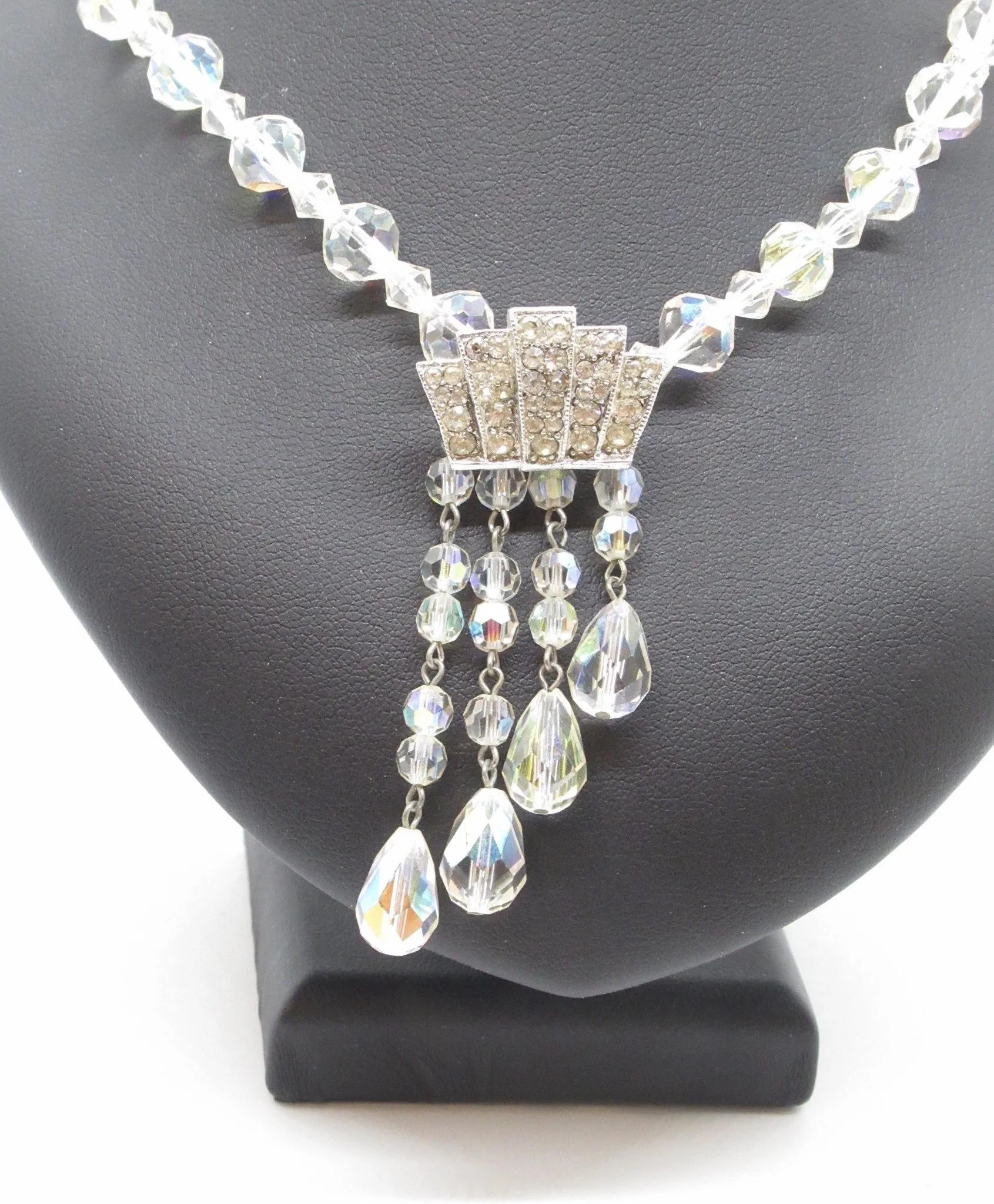 Vintage Aurora Borealis Necklace with Sparkling Detachable Drop Enhancer